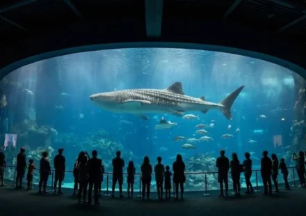 Whale shark swimming past visitors at the biggest aquarium in the US