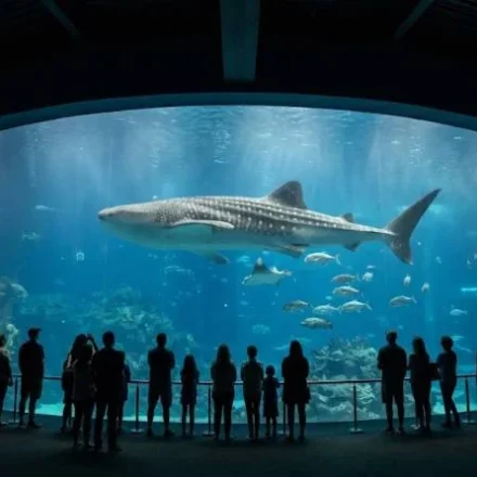 Whale shark swimming past visitors at the biggest aquarium in the US
