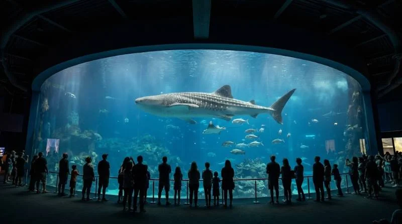 Whale shark swimming past visitors at the biggest aquarium in the US