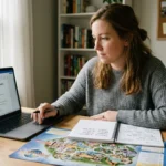 Travel advisor planning a trip at her desk after learning how to become a Disney travel agent