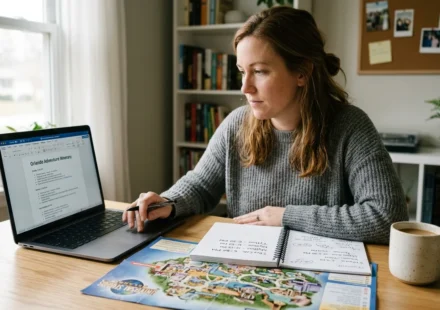 Travel advisor planning a trip at her desk after learning how to become a Disney travel agent