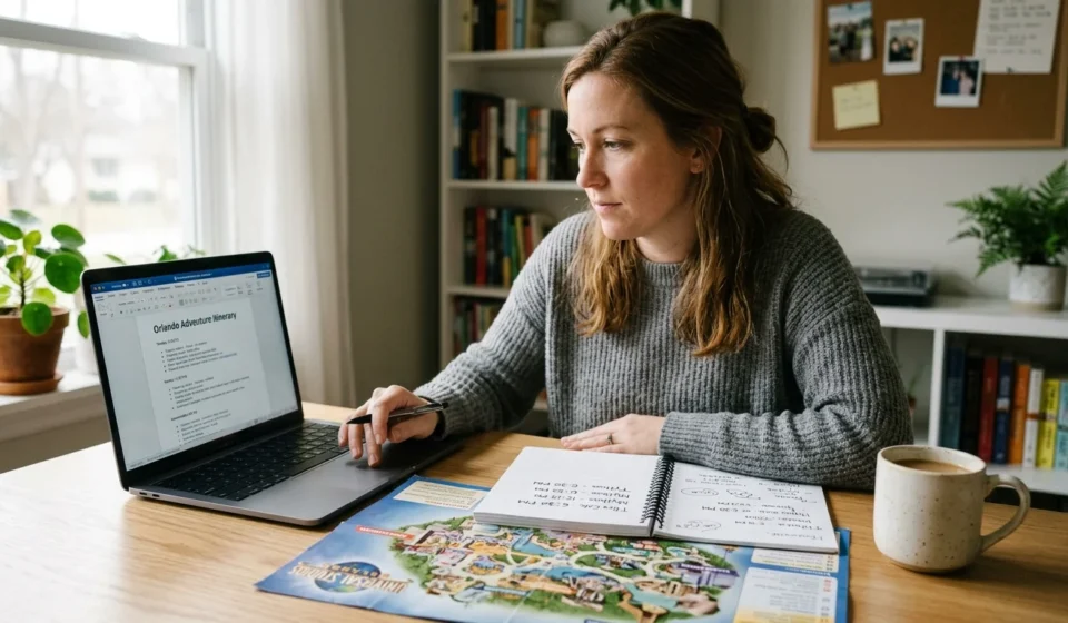 Travel advisor planning a trip at her desk after learning how to become a Disney travel agent