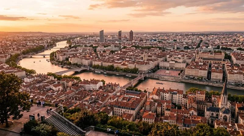Panoramic view of Lyon rooftops and rivers, a highlight among the best things to do in Lyon