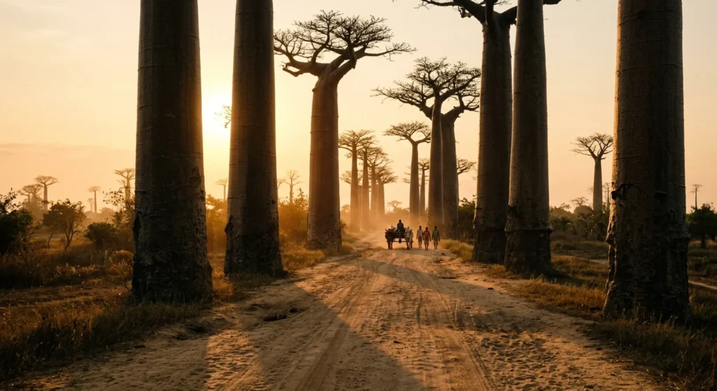 Baobab trees at sunset, one of the best things to do in Madagascar