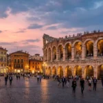 Verona Arena lit at dusk in Piazza Bra, one of the top things to do in Verona