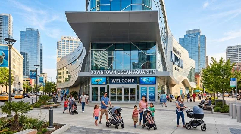 Biggest Aquarium in the US: Georgia Aquarium and the Runners-Up 4 Families arriving at the biggest aquarium in the US on a sunny morning