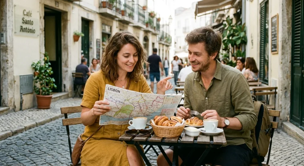 What Is a Honeymoon? Meaning, Length & Phase 1 Couple having breakfast on a trip that answers what is a honeymoon