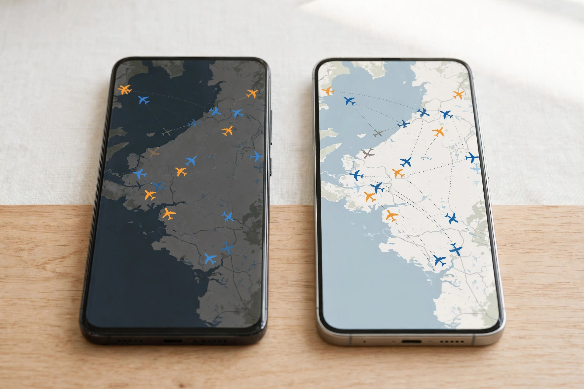 How To Use A Flight Tracker 1 Two phones showing flight tracker maps side by side for comparison